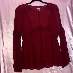 NEW Hollister Burgundy Long Sleeve Blouse Small